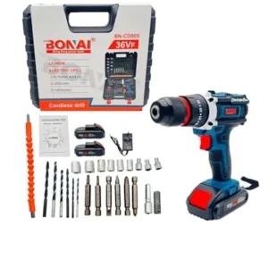 Bonai 36V Cordless Impact Drill Kit, 25-Piece Combi Hammer Drill Set (2 Batteries)