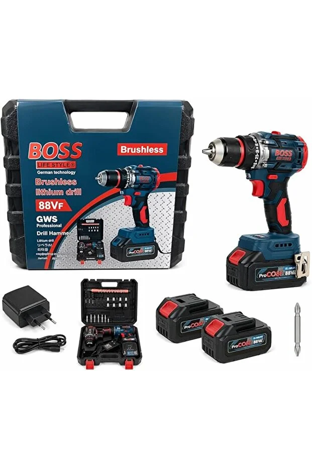 Cordless Power Tool Drill Kit with 2 Batteries 88Vf BrushlessKit Impact Drill with Case Cordless Power Tool
