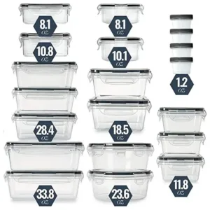 Silver Crest 20-Pack Plastic Food Storage Container Set with airtight Lid | 100% Leakproof Plastic