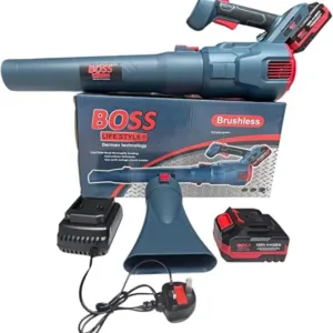 BOSS Brushless Cordless Leaf Blower, Blue and Red, German Technology, 198V Battery Powered with Char