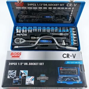 BOSS LIFE STYLE 24Pcs 1/2" Dr. Socket Set CR-V – Premium Chrome Vanadium Steel Mechanical Tool Kit with Heavy Duty Iron Case