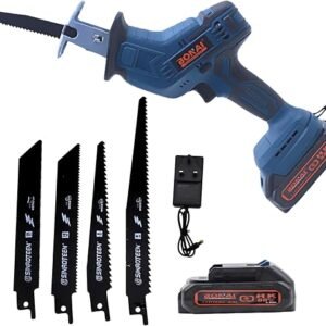 BONAI Cordless Reciprocating Sabre Saw, 0-3000 RPM, Lithium-Ion, for Wood Metal and PVC, with 4 Blades, 2 Batteries, Charger and Carry Case, BN-HK120