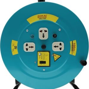 Bonai BN-HK95 100m Heavy Duty Cable Reel with Adjustable Handle & Wheels, 3 Socket Power Extension Drum, 220-240V Industrial Wire Reel, 2x2.5mm² Electric Cord for Workshop, Construction & Outdoor