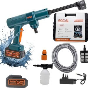 Bonai BN-HK99 Cordless Pressure Washer 168VF – Portable High Power Car Wash Gun with Battery & Charger, 6-in-1 Nozzle, Foam Cannon, Hose & Filter for Outdoor Cleaning, Bike, Garden